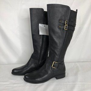 NATURALIZER Jillian Riding Boots Leather Knee High Black Womens 7M Wide Calf